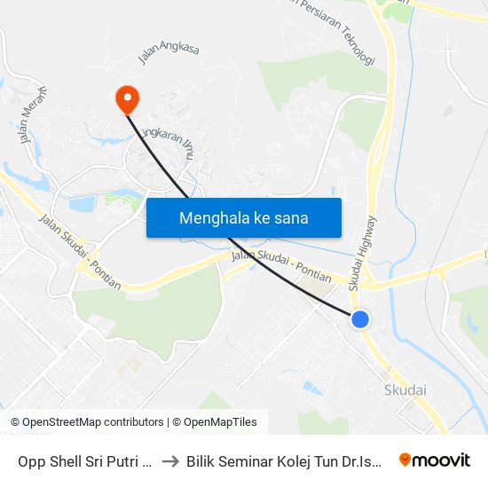 Opp Shell Tmn Puteri Skudai to Bilik Seminar Kolej Tun Dr.Ismail, UTM Johor map