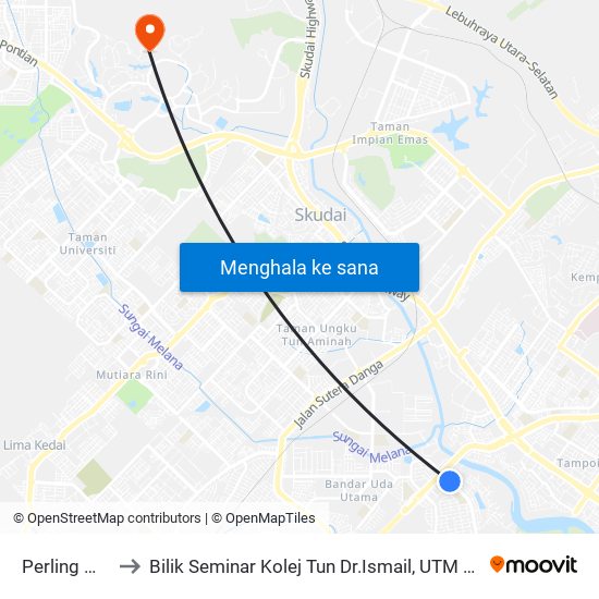 Perling Mall to Bilik Seminar Kolej Tun Dr.Ismail, UTM Johor map