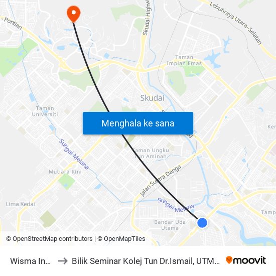 Wisma Indah to Bilik Seminar Kolej Tun Dr.Ismail, UTM Johor map