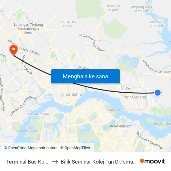 Terminal Bas Kota Masai to Bilik Seminar Kolej Tun Dr.Ismail, UTM Johor map