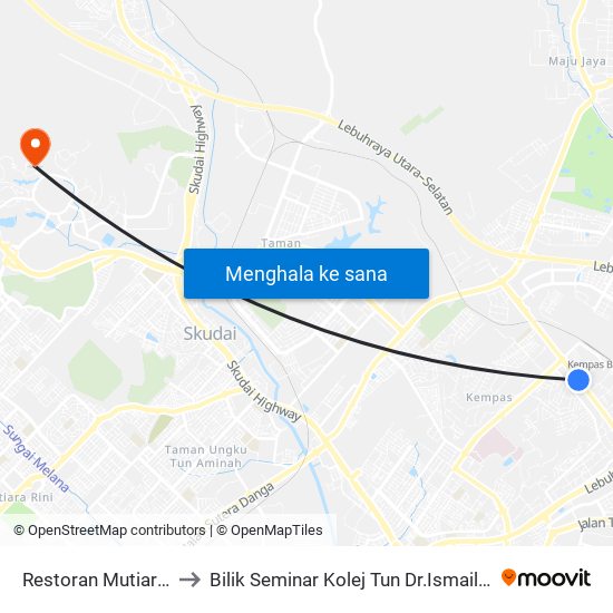 Restoran Mutiara Nana to Bilik Seminar Kolej Tun Dr.Ismail, UTM Johor map