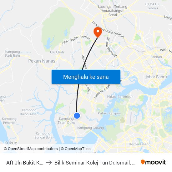 Aft Jln Bukit Kucing to Bilik Seminar Kolej Tun Dr.Ismail, UTM Johor map