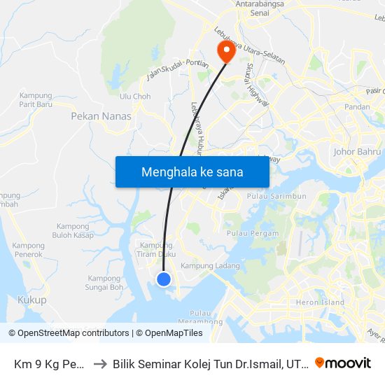 Km 9 Kg Pendas to Bilik Seminar Kolej Tun Dr.Ismail, UTM Johor map