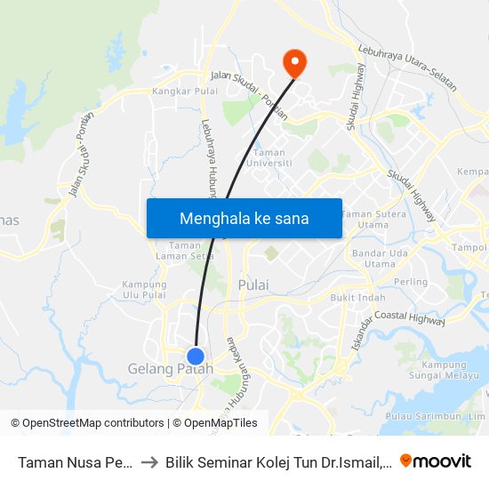 Taman Nusa Perintis 3 to Bilik Seminar Kolej Tun Dr.Ismail, UTM Johor map