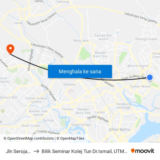 Jln Seroja 55 to Bilik Seminar Kolej Tun Dr.Ismail, UTM Johor map