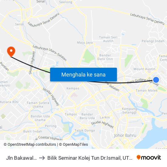Jln Bakawali 86 to Bilik Seminar Kolej Tun Dr.Ismail, UTM Johor map
