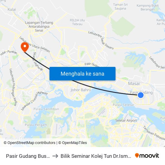 Pasir Gudang Bus Terminal to Bilik Seminar Kolej Tun Dr.Ismail, UTM Johor map