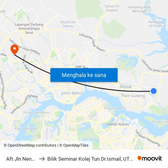 Aft Jln Nenas 9 to Bilik Seminar Kolej Tun Dr.Ismail, UTM Johor map