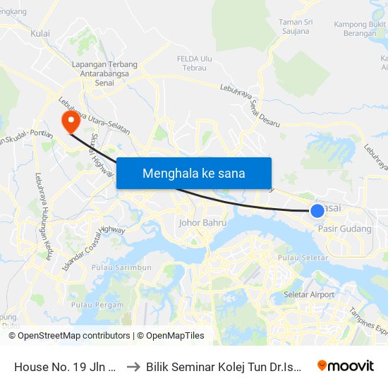 House No. 19 Jln Meranti 12 to Bilik Seminar Kolej Tun Dr.Ismail, UTM Johor map