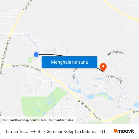 Jalan Teratai Taman Teratai to Bilik Seminar Kolej Tun Dr.Ismail, UTM Johor map