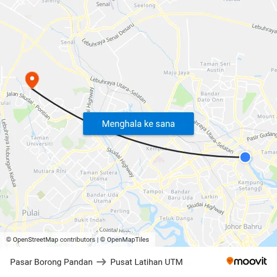 Pasar Borong Pandan to Pusat Latihan UTM map