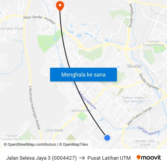 Taman Timor to Pusat Latihan UTM map