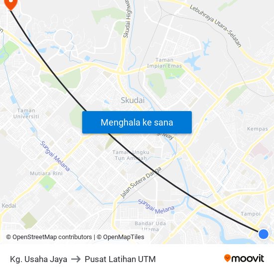 Klinik Kesihatan Tampoi to Pusat Latihan UTM map