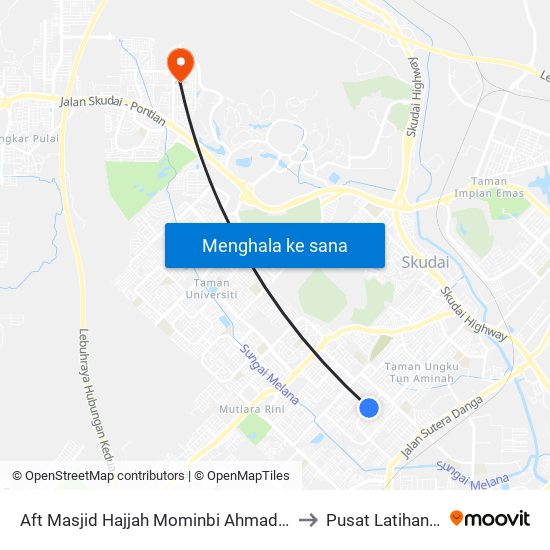 Aft Masjid Hajjah Mominbi Ahmad Anggullia to Pusat Latihan UTM map