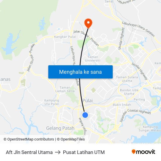 Opp Nusa Sentral 2 Bus Stop to Pusat Latihan UTM map