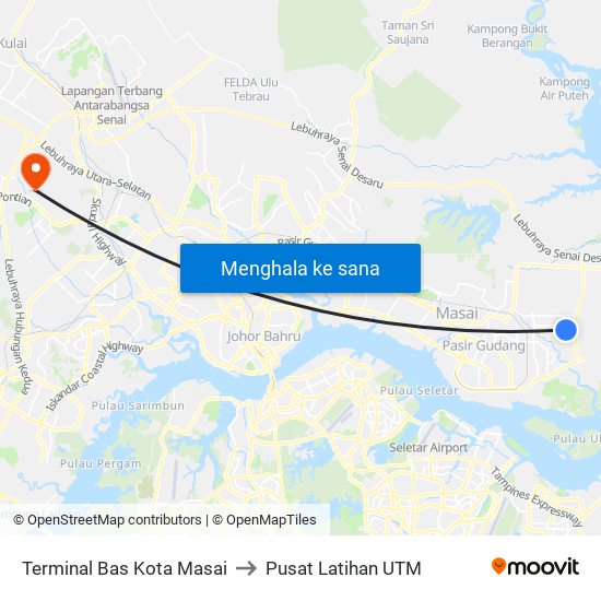 Terminal Bas Kota Masai to Pusat Latihan UTM map