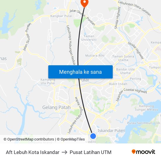 Aft Lebuh Kota Iskandar to Pusat Latihan UTM map