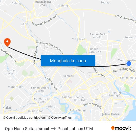 Opp Hosp Sultan Ismail to Pusat Latihan UTM map