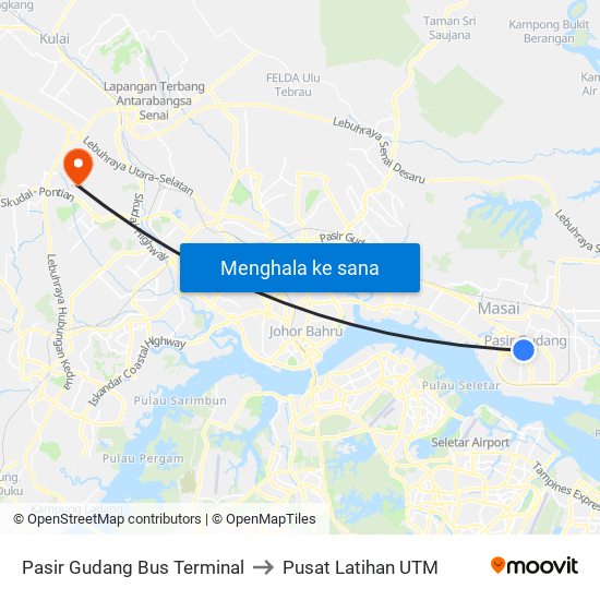 Pasir Gudang Bus Terminal to Pusat Latihan UTM map