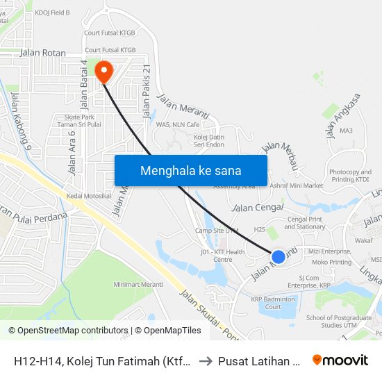 H12-H14, Kolej Tun Fatimah (Ktf), Utm to Pusat Latihan UTM map