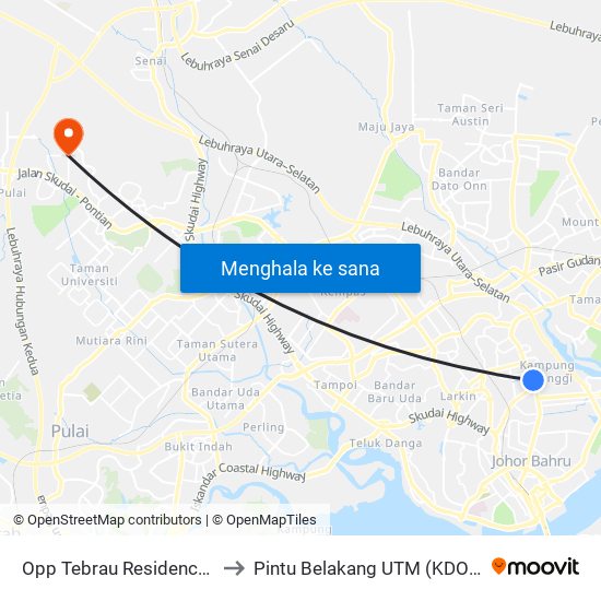 Opp Tebrau Residences to Pintu Belakang UTM (KDOJ) map