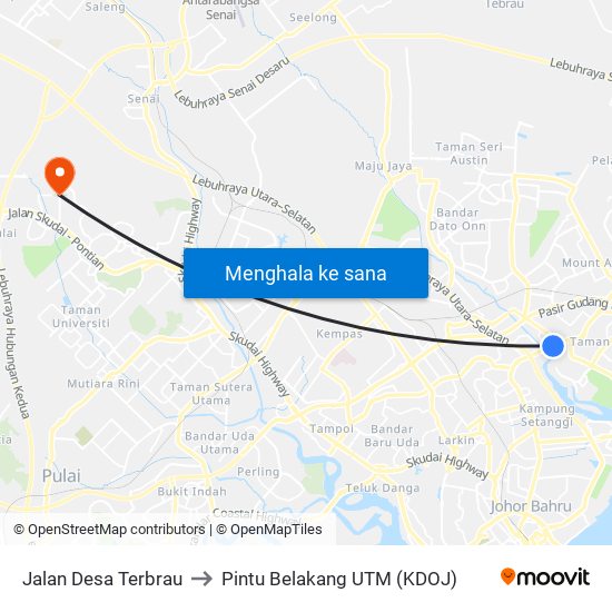 Petron Pandan to Pintu Belakang UTM (KDOJ) map