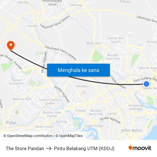 The Store Pandan to Pintu Belakang UTM (KDOJ) map
