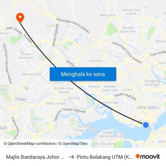 Majlis Bandaraya Johor Bahru to Pintu Belakang UTM (KDOJ) map