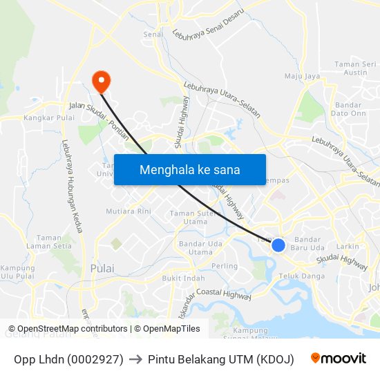 Hub Angsana to Pintu Belakang UTM (KDOJ) map