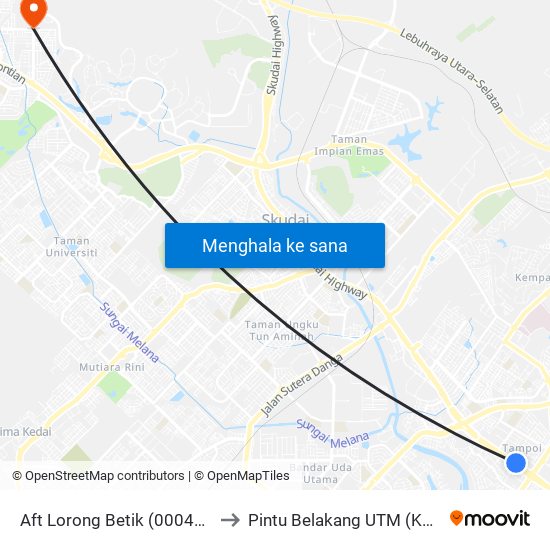 Aft Lorong Betik (0004173) to Pintu Belakang UTM (KDOJ) map