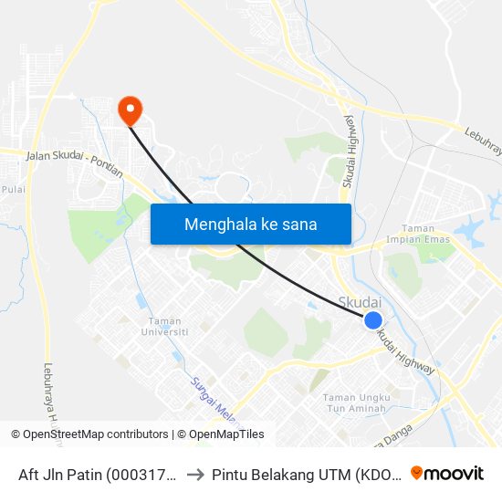 Tm Skudai to Pintu Belakang UTM (KDOJ) map