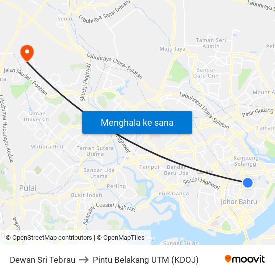 Dewan Sri Tebrau to Pintu Belakang UTM (KDOJ) map