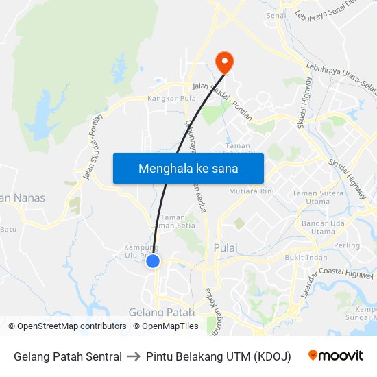 Gelang Patah Sentral to Pintu Belakang UTM (KDOJ) map