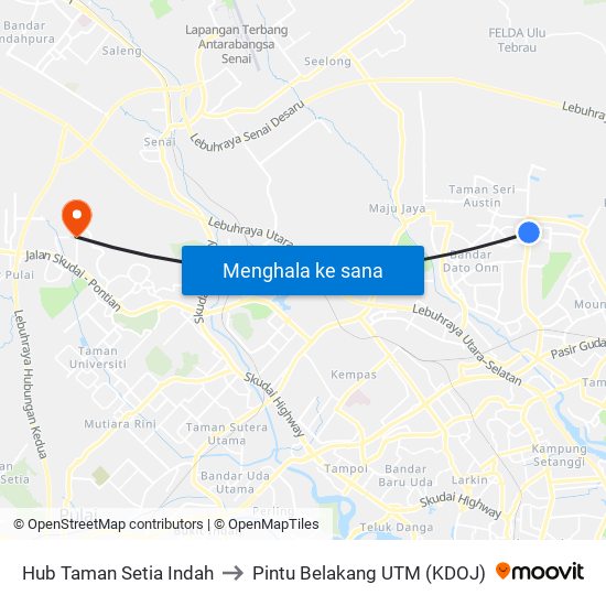 Hentian Setia Indah to Pintu Belakang UTM (KDOJ) map