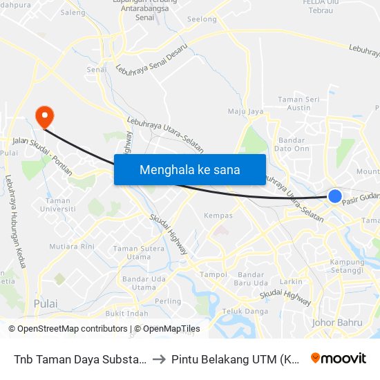 Tnb Taman Daya Substation to Pintu Belakang UTM (KDOJ) map