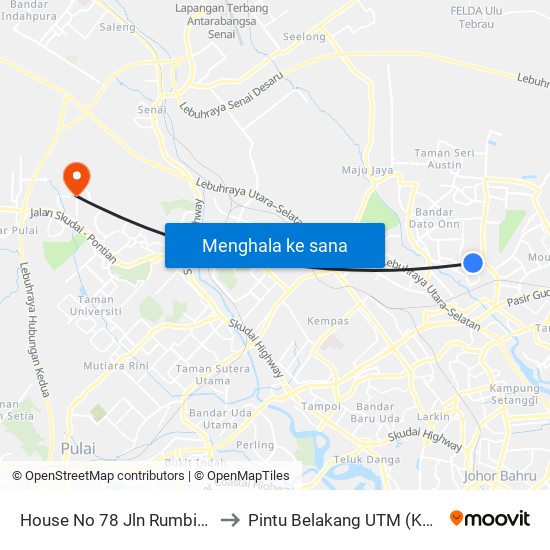 Jalan Rumbia 39 2 to Pintu Belakang UTM (KDOJ) map