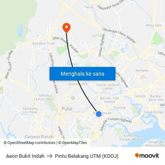 Opp Persiaran Indah (1) to Pintu Belakang UTM (KDOJ) map