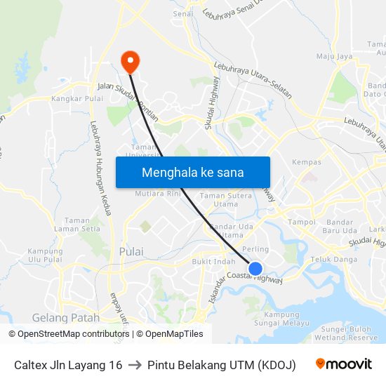 Caltex Jln Layang 16 to Pintu Belakang UTM (KDOJ) map