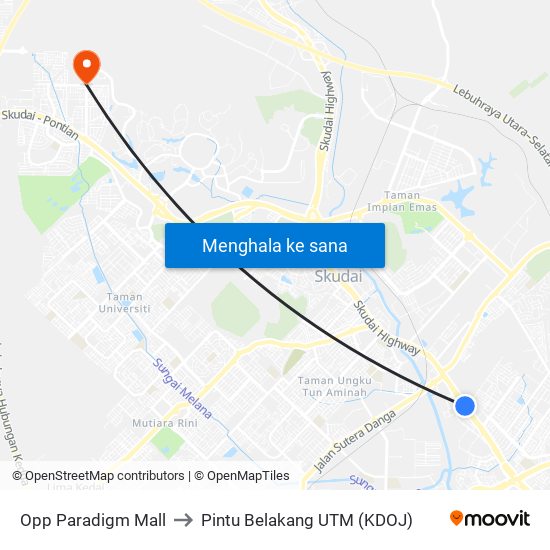 Opp Paradigm Mall to Pintu Belakang UTM (KDOJ) map