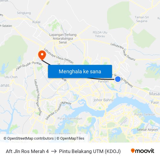 Aft Jln Ros Merah 4 to Pintu Belakang UTM (KDOJ) map