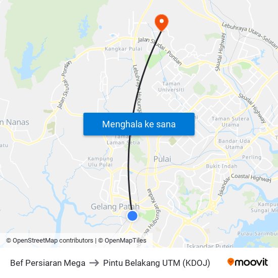 Bef Persiaran Mega to Pintu Belakang UTM (KDOJ) map