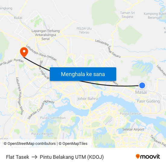 Flat Tasek to Pintu Belakang UTM (KDOJ) map