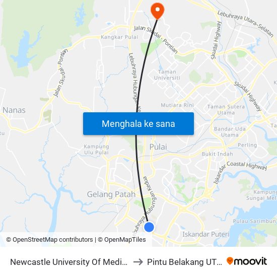 Newcastle University Of Medicine (Malaysia) to Pintu Belakang UTM (KDOJ) map