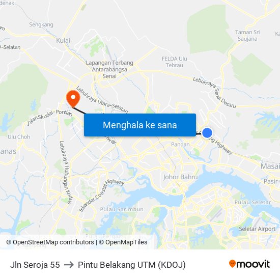 Jln Seroja 55 to Pintu Belakang UTM (KDOJ) map