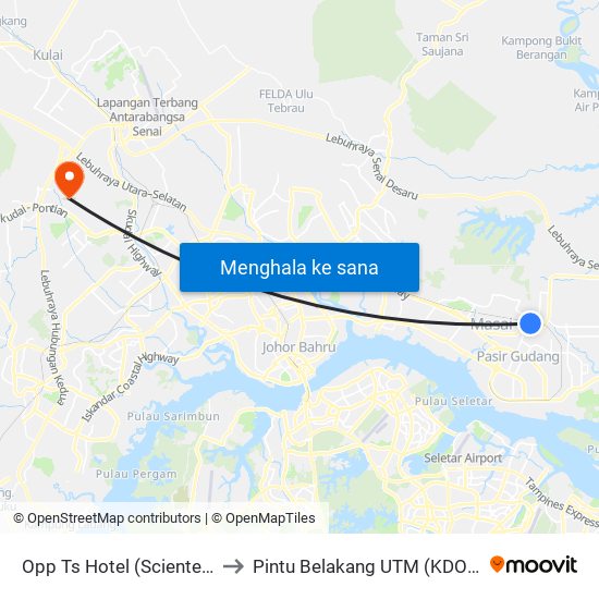 Opp Ts Hotel (Scientex) to Pintu Belakang UTM (KDOJ) map