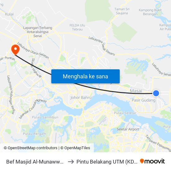 Bef Masjid Al-Munawwarah to Pintu Belakang UTM (KDOJ) map