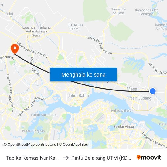Tabika Kemas Nur Kasih to Pintu Belakang UTM (KDOJ) map
