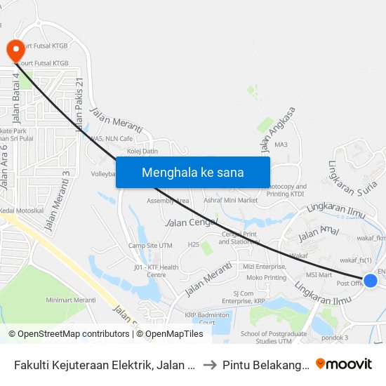 Fakulti Kejuteraan Elektrik, Jalan Kempas 1 (No Bus Stand) to Pintu Belakang UTM (KDOJ) map