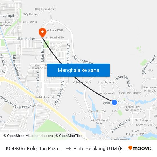 K04-K06, Kolej Tun Razak, Utm to Pintu Belakang UTM (KDOJ) map