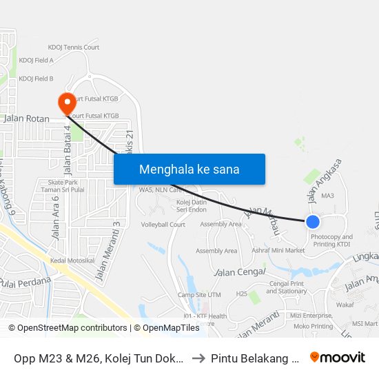 Opp M23 & M26, Kolej Tun Doktor Ismail (Ktdi), Utm to Pintu Belakang UTM (KDOJ) map